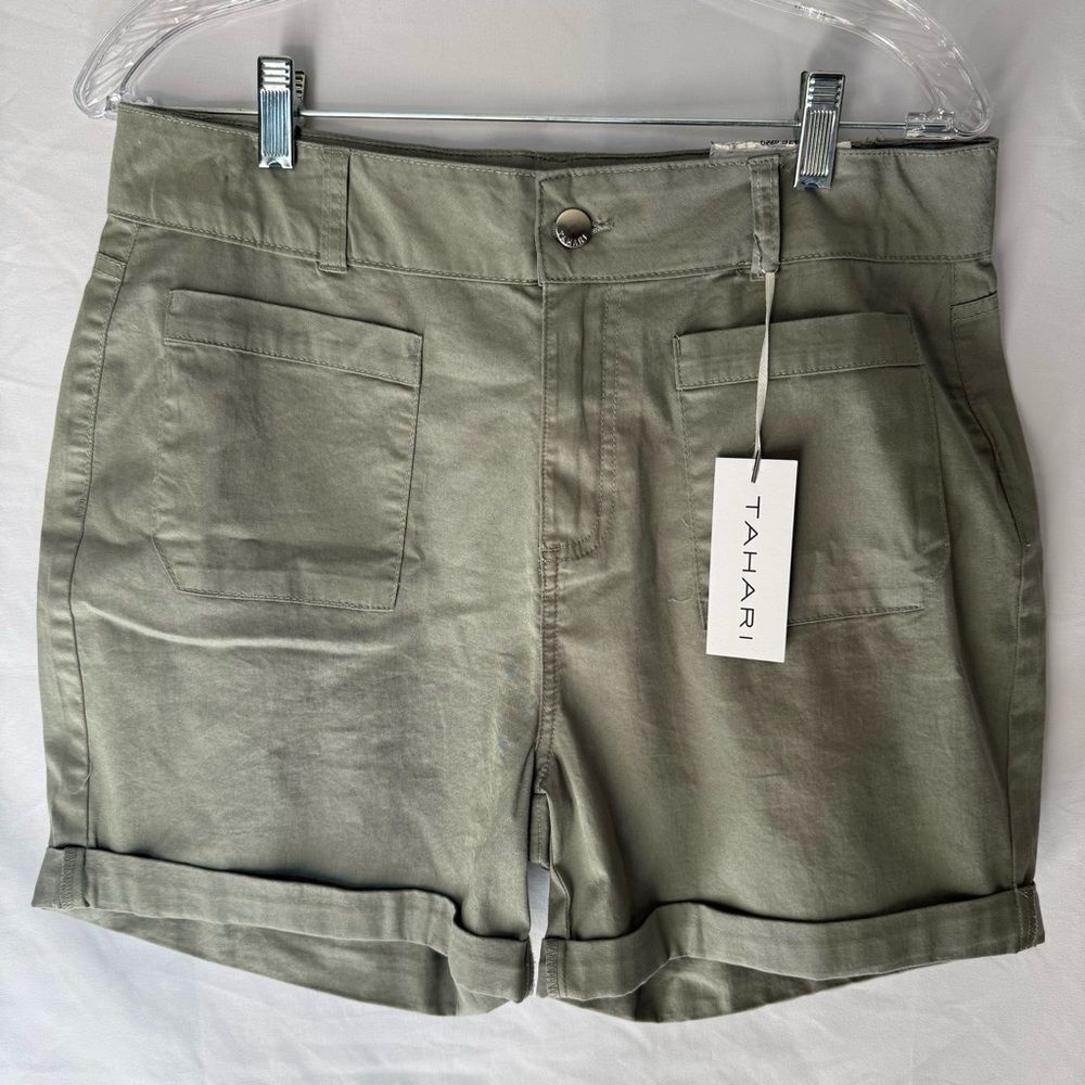 Tahari Roll-Cuff Utility Pocket Shorts Silver Sage Green 8/29 Nwt